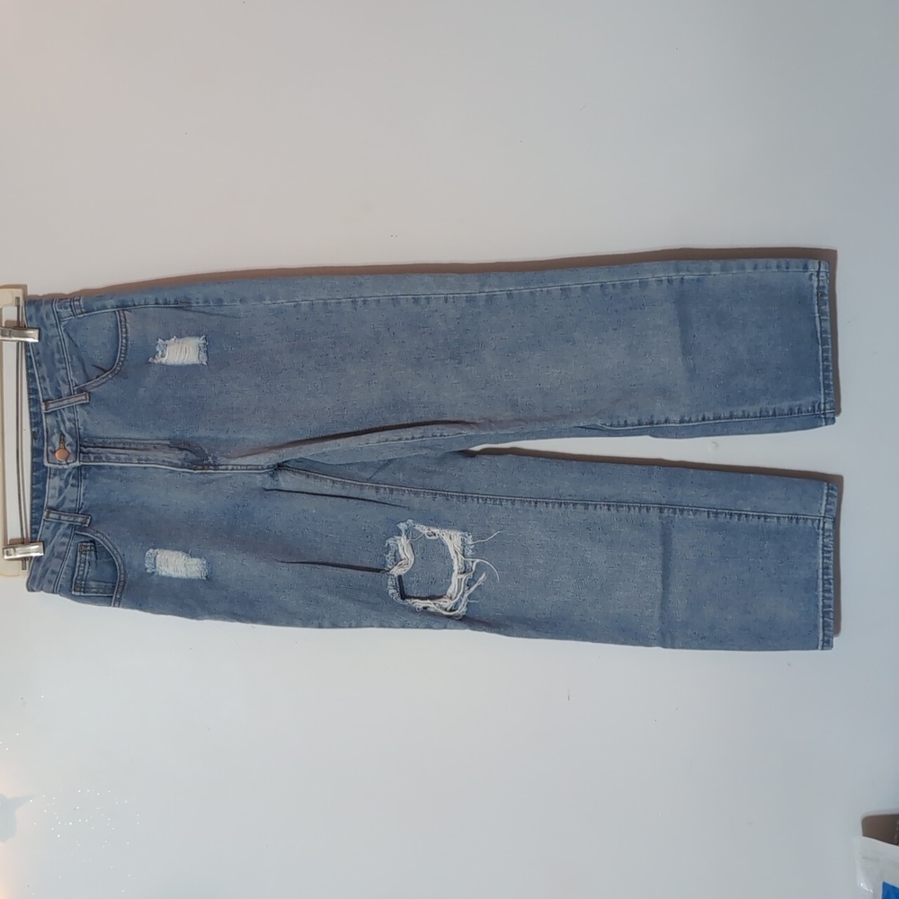 Wide Leg Distressed Denim Mom Jeans